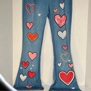 Pull On Faux Denim size Small Pants with Hearts if Red, Pink & White